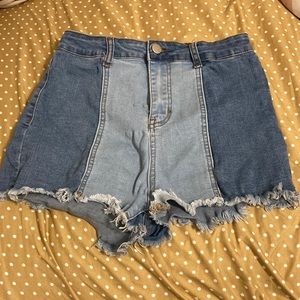 Two color denim shorts